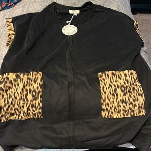 Black Dress/Shift with leopard trim